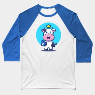 Cute Cow Holding Milk Box And Straw Baseball T-Shirt